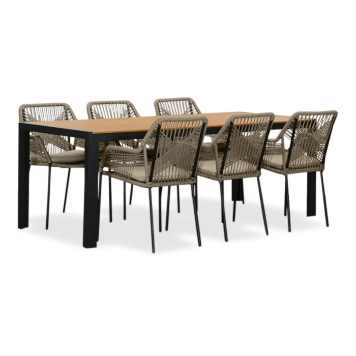 LUX outdoor living Manchester Natural/Seville zand dining tuinset | 6 personen | polywood + aluminium | 205cm