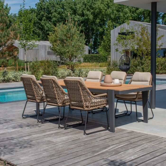 LUX outdoor living Vigo/Valencia Sahara Dust dining tuinset | 6 personen | teakhout + touw | 260cm