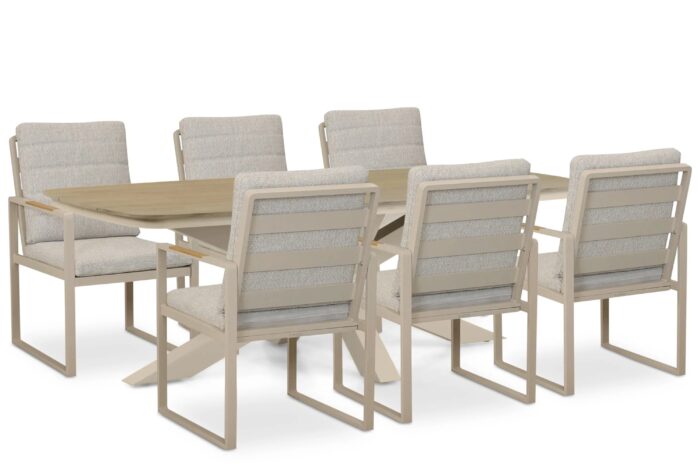Lifestyle Garden Furniture Alessio/Camila 220×100 cm dining tuinset 7-delig – Taupe-naturel-bruin