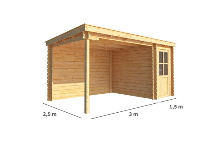 Warentuin collection Blokhut, tuinhuisje met overkapping Els-Noor 450 cm bij 250 cm diep lessenaarsdak – bruin