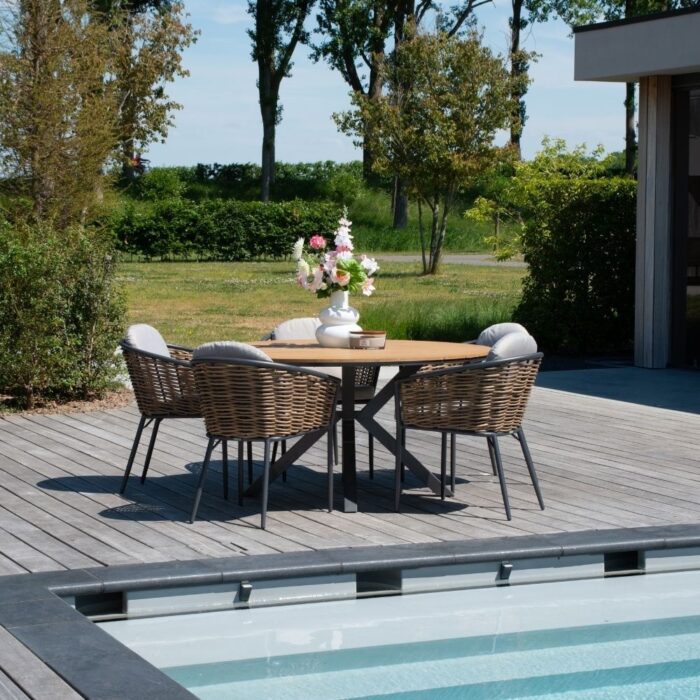 LUX outdoor living Cervo Natural/Lucca dining tuinset | 5 personen | polywood + wicker | 144cm