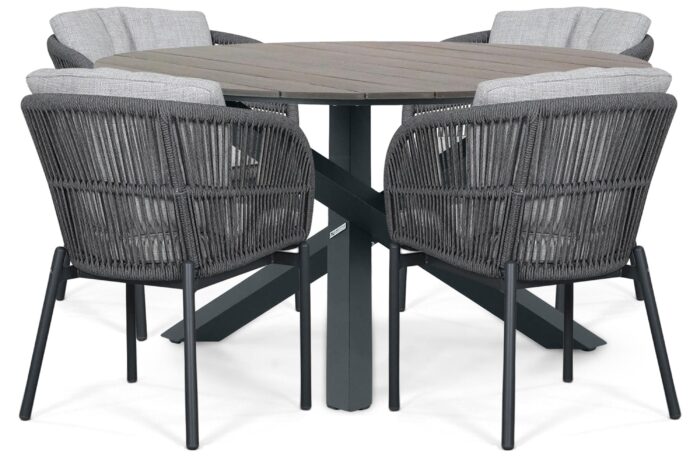 Lifestyle Garden Furniture Monaco/Ancona 125 cm dining tuinset 5-delig – Grijs-antraciet
