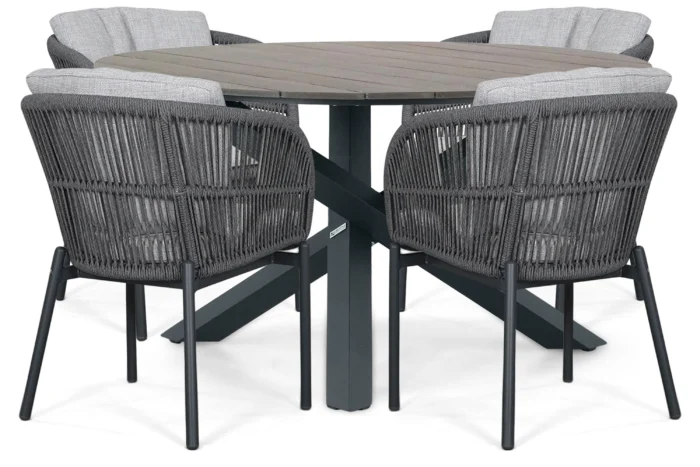 Lifestyle Garden Furniture Monaco/Ancona 125 cm dining tuinset 5-delig - Grijs-antraciet