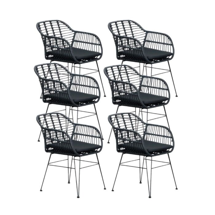 BUITEN living Napels dining tuinstoel set van 6 | wicker | zwart
