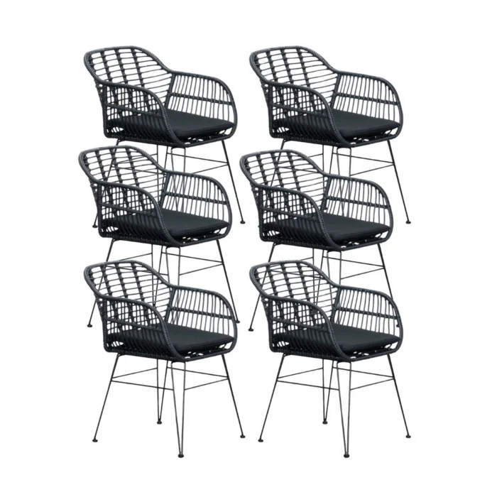 BUITEN living Napels dining tuinstoel set van 6 | wicker | zwart