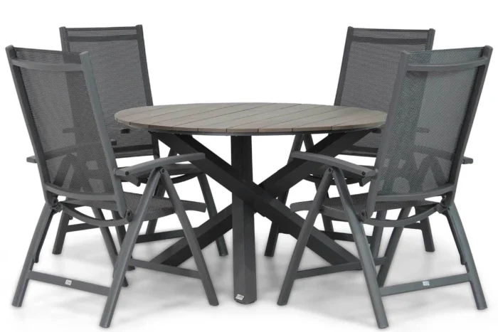 Presto Vasto/Ancona 125 cm rond dining tuinset 5-delig - Grijs-antraciet
