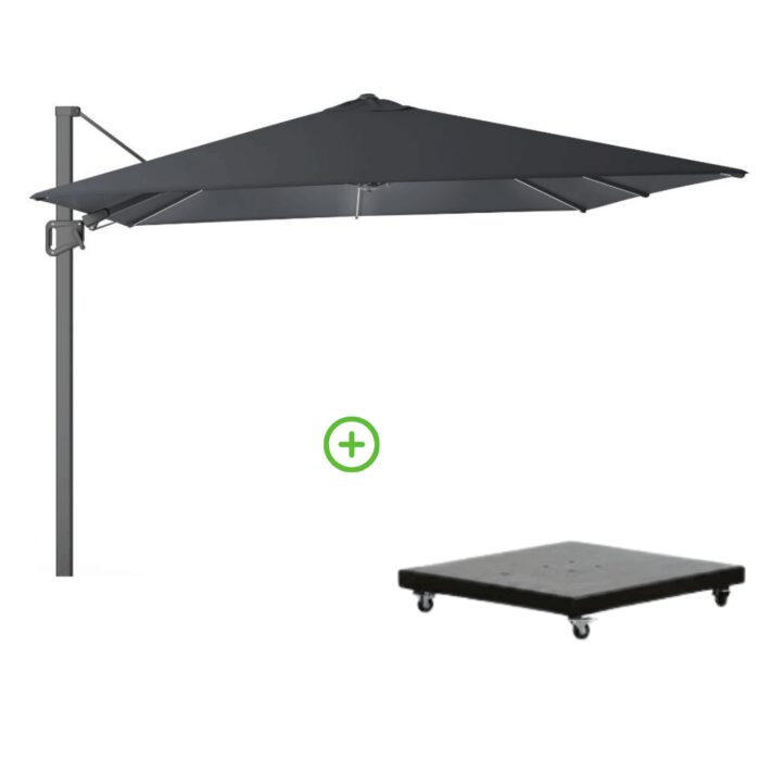 Platinum Milano T² zweefparasol inclusief LED | 300x300cm met Monza parasolvoet 90kg | antraciet