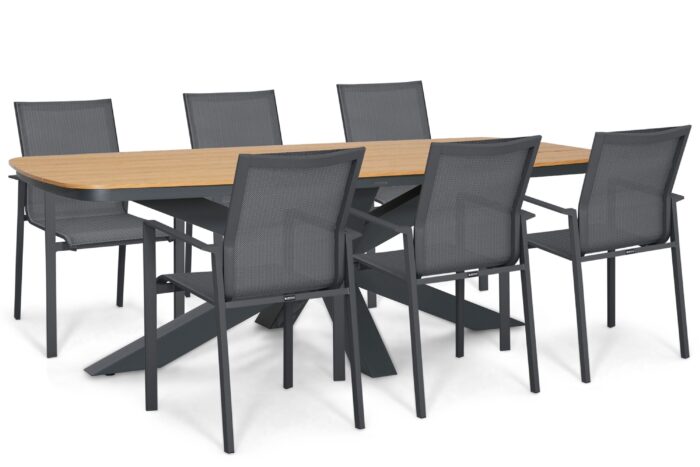 Lifestyle Garden Furniture Timo/Camila 220×100 cm dining tuinset 7-delig – Grijs-antraciet