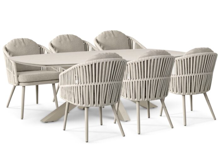 Santika Furniture Marani/Voyage 240×120 cm dining tuinset 7-delig – Zand/Beige