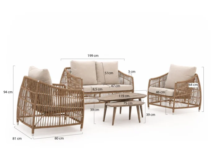 Manifesto Furniture + 10% kassakorting | Manifesto Ortello/ROUGH-K stoel-bank loungeset 5-delig 4-zits