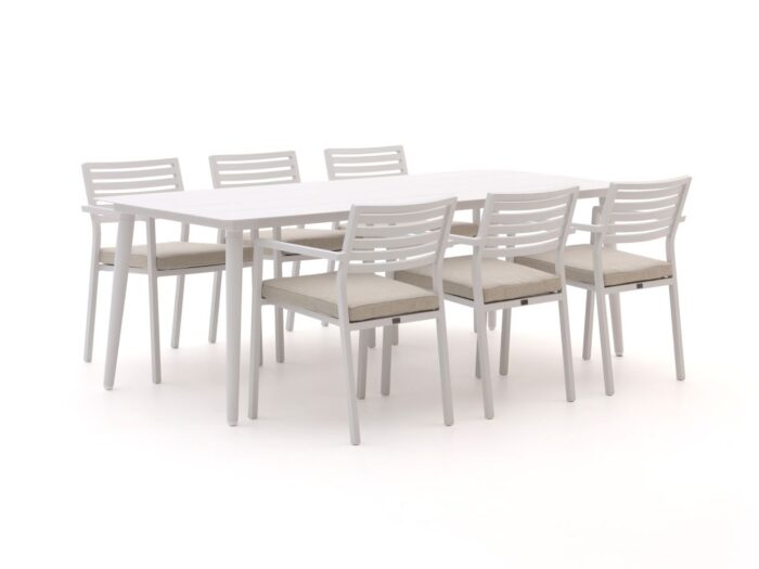Bellagio tuinmeubelen Bellagio Rumo/Sora 220cm dining tuinset 7-delig stapelbaar Laagste prijsgarantie! – Wit