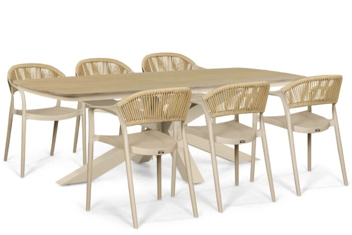 Domani Furniture Toscano/Camila 220×100 cm dining tuinset 7-delig – Taupe-naturel-bruin