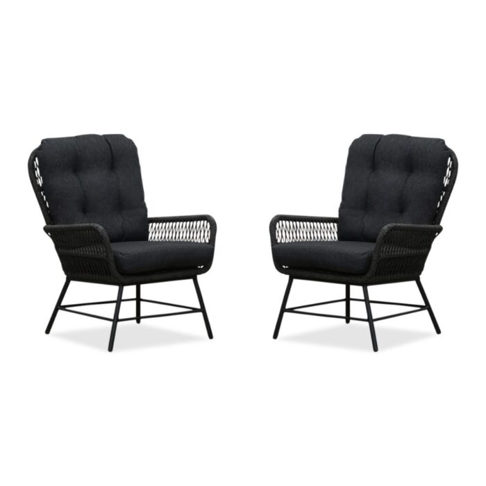 BUITEN living Dex loungestoel tuin set van 2 | touw + aluminium | Lava Grey
