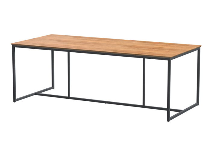 4so Quatro Tafelframe Antracite met Teak Tafelblad 220 x 95 cm – zwart