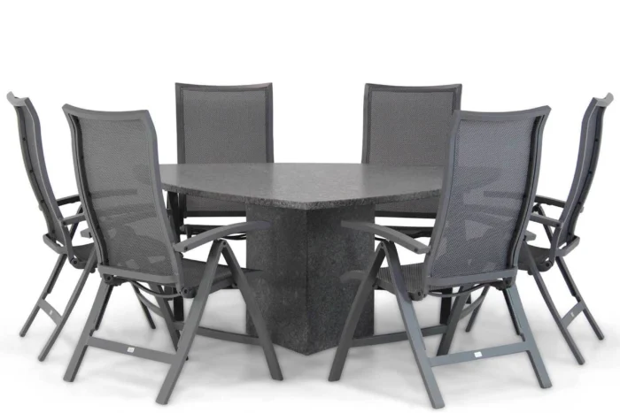 Presto Lucardo/Graniet 170 cm triangel dining tuinset 7-delig - Grijs-antraciet