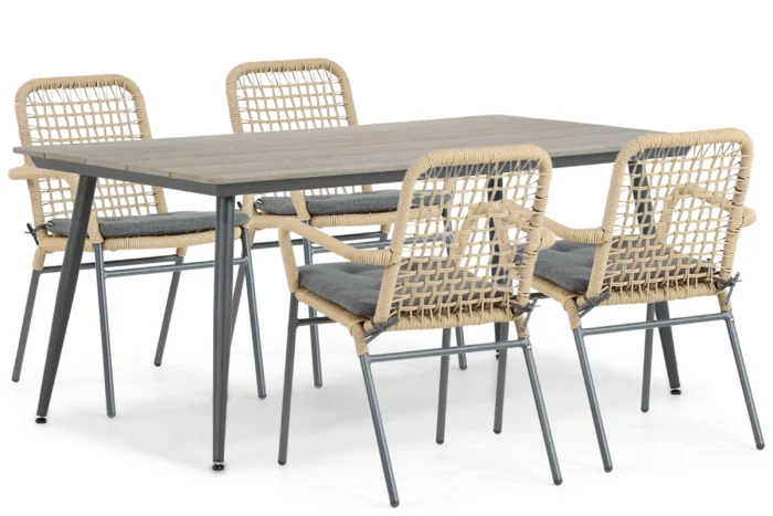 De Laan Projects Laan Catalone/Matale 180 cm dining tuinset 5-delig - Taupe-naturel-bruin