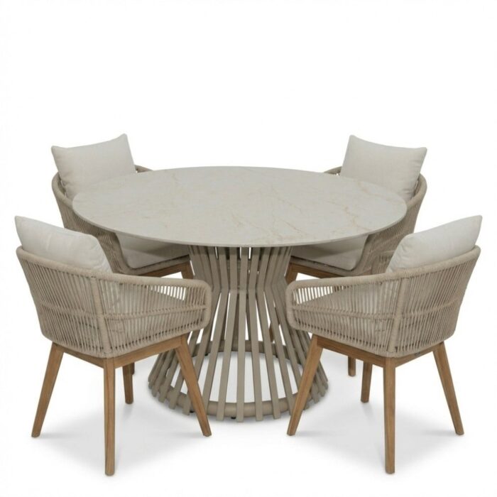 BUITEN living Pasadena/Bella zand dining tuinset | 4 personen | sintered stone + touw | 120cm