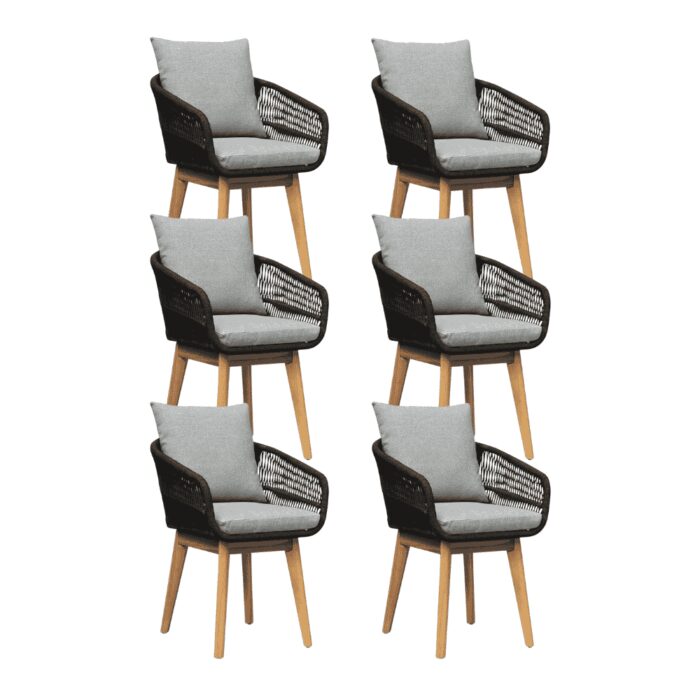 BUITEN living Bella dining tuinstoel set van 6 | touw + hardhout | zwart