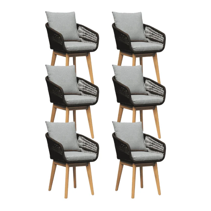 BUITEN living Bella dining tuinstoel set van 6 | touw + hardhout | zwart