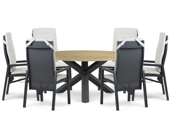 Lifestyle Garden Furniture Vivaro/Rockville 160 cm dining tuinset 7-delig – Grijs-antraciet
