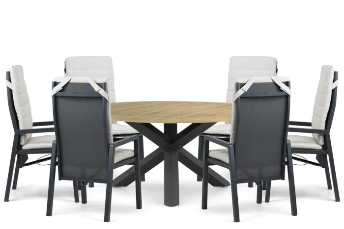 Lifestyle Garden Furniture Vivaro/Rockville 160 cm dining tuinset 7-delig - Grijs-antraciet