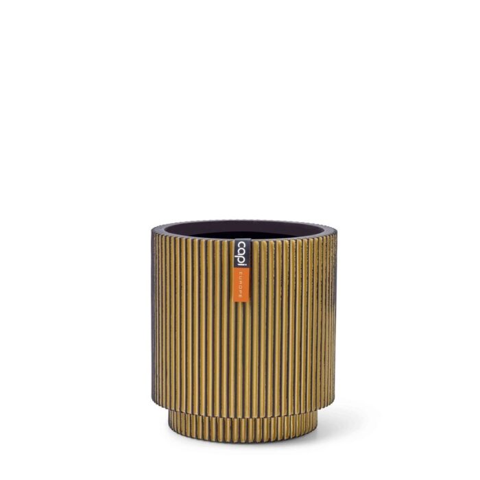 Capi europe Vaas cilinder Groove 11×12 zwart goud binnenbloempot – geel;zwart