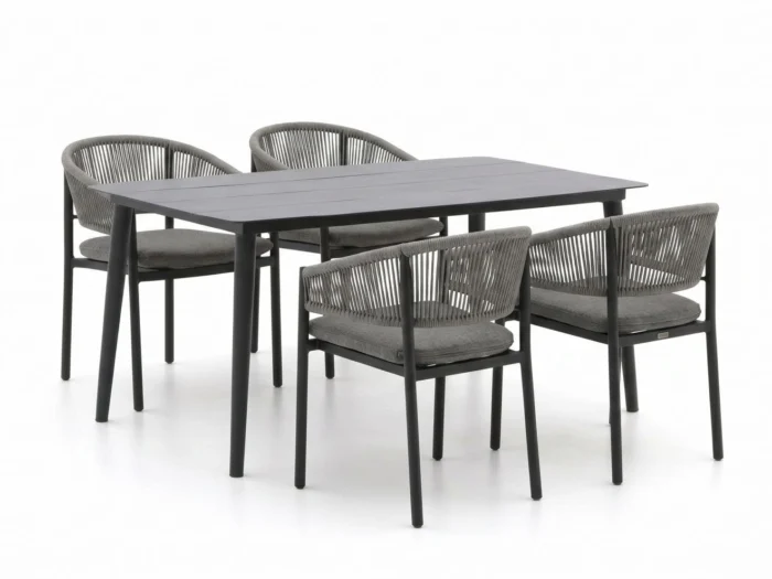 Bellagio tuinmeubelen Panaro/Sora 160cm dining tuinset 5-delig stapelbaar - Grijs