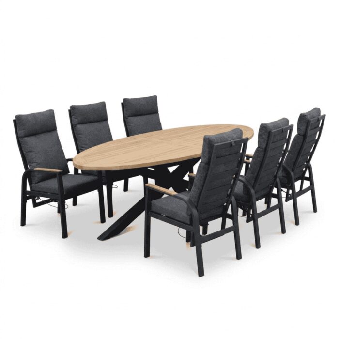 LUX outdoor living Cleve/Annecy antraciet dining tuinset | 6 personen | teakhout + aluminium | 240cm ovaal