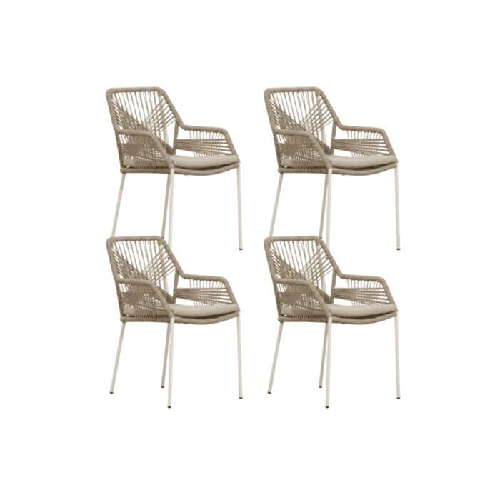 BUITEN living Seville dining tuinstoel set van 4 | touw + staal | beige
