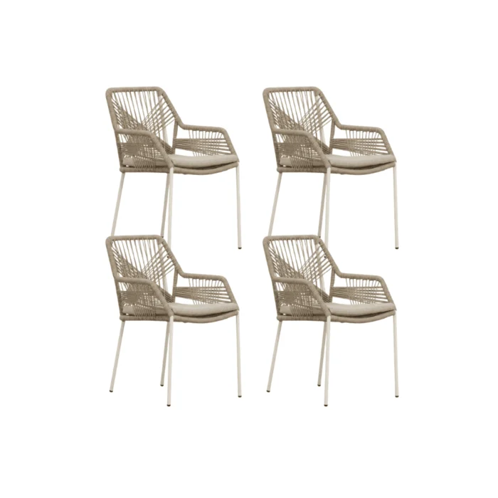 BUITEN living Seville dining tuinstoel set van 4 | touw + staal | beige