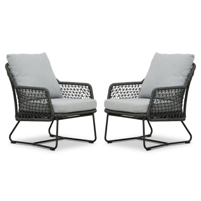 BUITEN living Gianna loungestoel tuin set van 2 | touw + aluminium | Stone Grey – Grijs