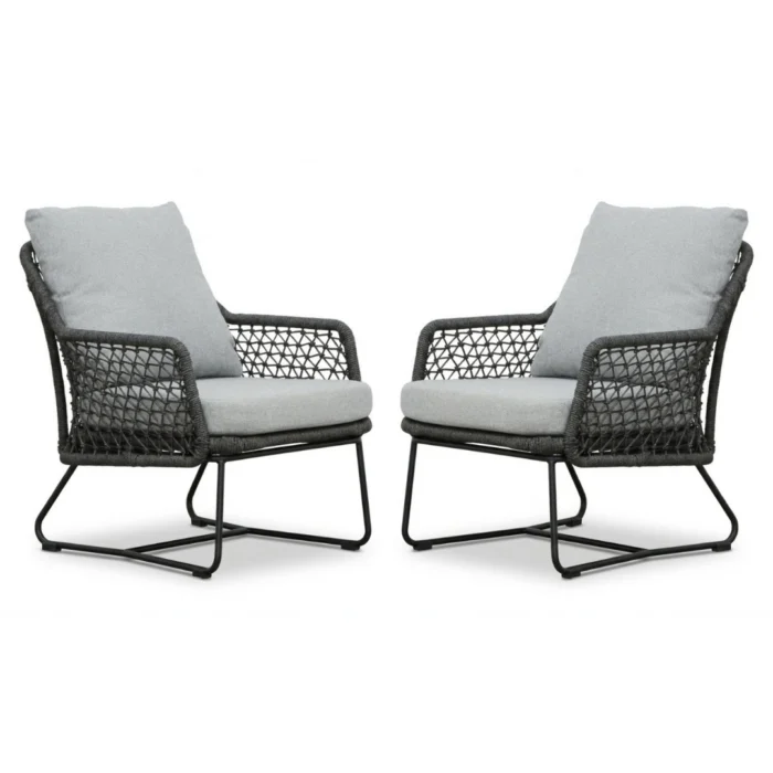 BUITEN living Gianna loungestoel tuin set van 2 | touw + aluminium | Stone Grey - Grijs