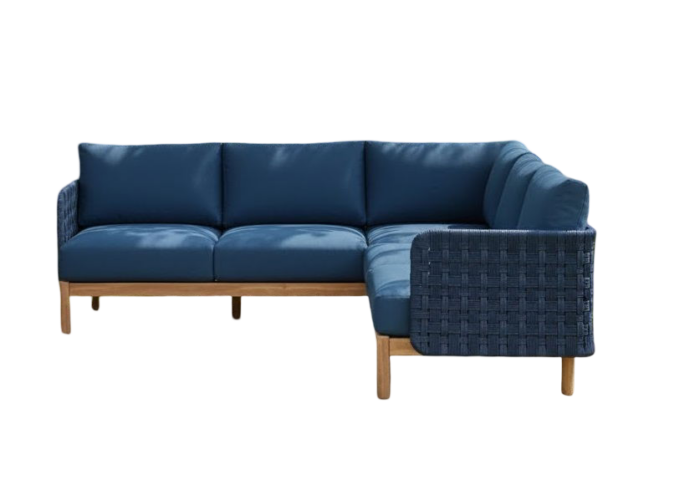 Eurofar Kolbe corner lounge set navy steel/braided navy/acacia look teak