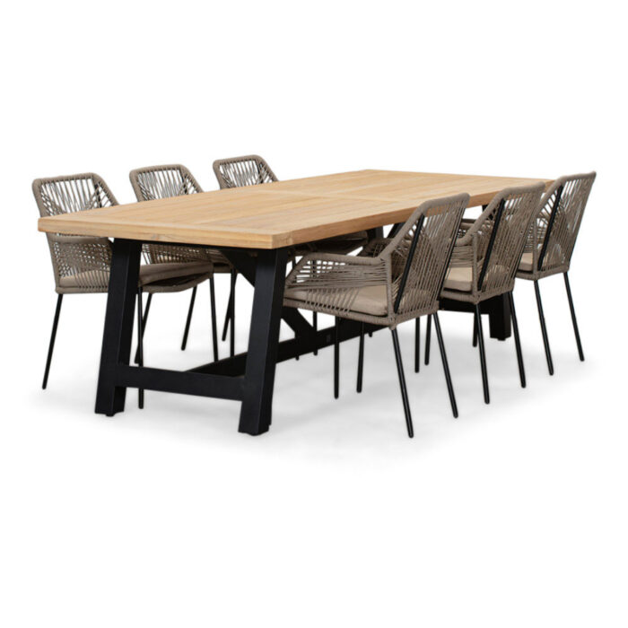 LUX outdoor living James/Seville zand dining tuinset | 6 personen | teakhout + aluminium | 260cm