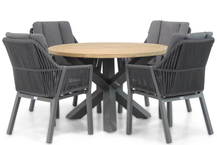 Lifestyle Garden Furniture Verona/Rockville 120 cm dining tuinset 5-delig – Grijs-antraciet