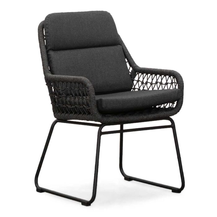 BUITEN living Valencia dining tuinstoel | touw + aluminium | Lava Grey – Antraciet