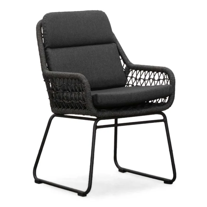 BUITEN living Valencia dining tuinstoel | touw + aluminium | Lava Grey - Antraciet