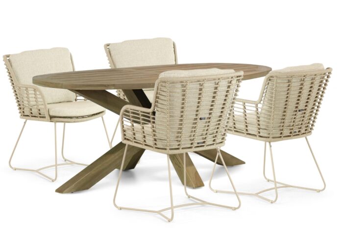 4 Seasons Outdoor Fabrice/Boston 200 cm dining tuinset 5-delig – Taupe-naturel-bruin