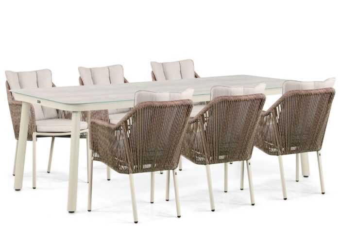 De Laan Projects Lifestyle Marbella/Tavano 220 cm dining tuinset 7-delig – Taupe-naturel-bruin