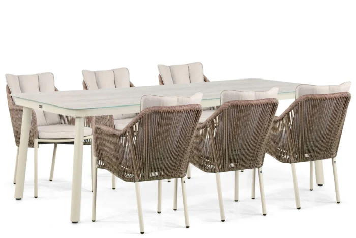 De Laan Projects Lifestyle Marbella/Tavano 220 cm dining tuinset 7-delig - Taupe-naturel-bruin