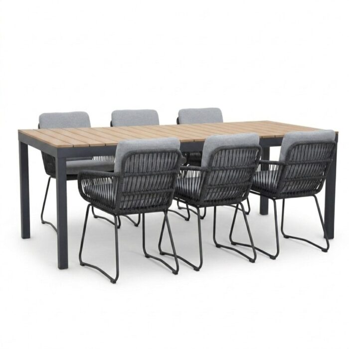LUX outdoor living Oxford/Harper Stone Grey dining tuinset | 6 personen | aluminium + touw | 200cm – Grijs