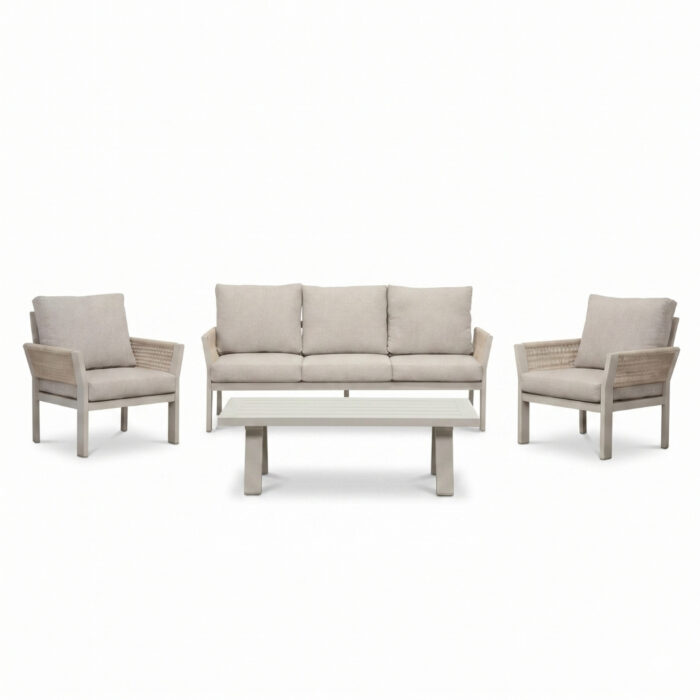 LUX outdoor living Venezia stoel-bank loungeset 5 personen incl. tafel | aluminium + touw | beige | 4-delig