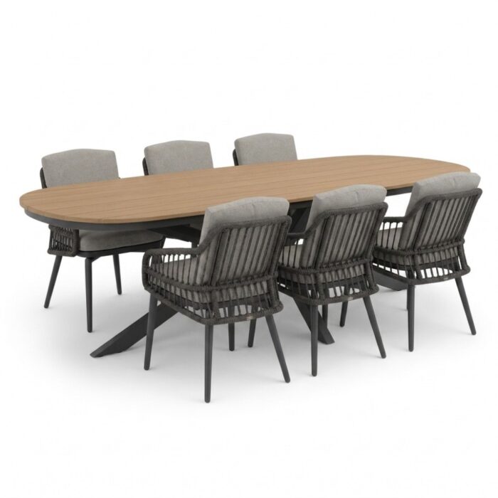 LUX outdoor living Texas antraciet/Alicante antraciet dining tuinset | 6 personen | polywood + wicker | 260cm