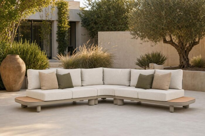 Santika Furniture Guss hoek loungeset 3-delig – Taupe-naturel-bruin
