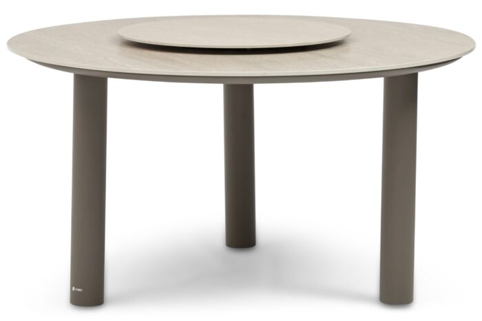 Coco Trino dining tuintafel 140 cm met lazy susan – Taupe-naturel-bruin