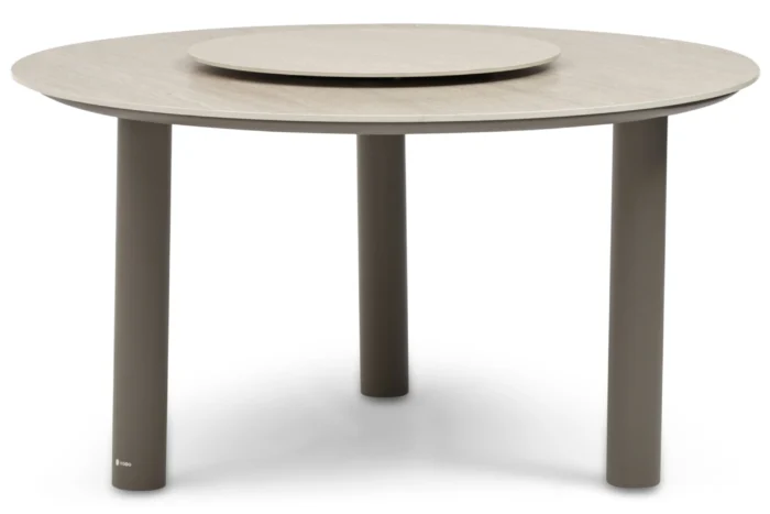 Coco Trino dining tuintafel 140 cm met lazy susan - Taupe-naturel-bruin