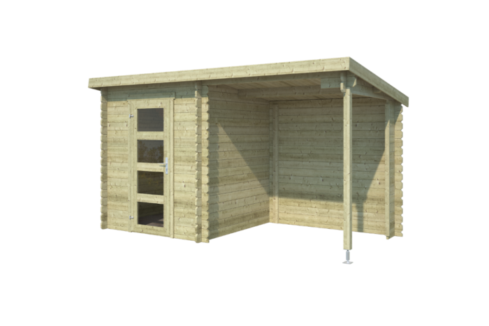 Outdoor life Blokhut met overkapping Jelle 370×175 Olijfgroen Geimpregneerd – hout