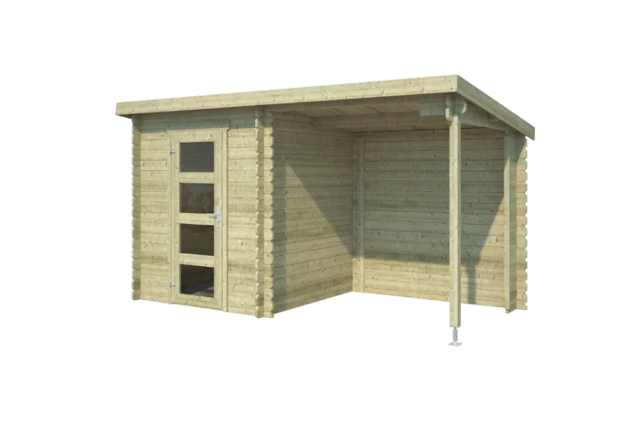 Outdoor life Blokhut met overkapping Jelle 370x175 Olijfgroen Geimpregneerd - hout