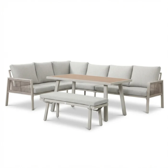 LUX outdoor living Palma dining loungeset 8 personen | aluminium + touw | beige | 4-delig 255x195cm