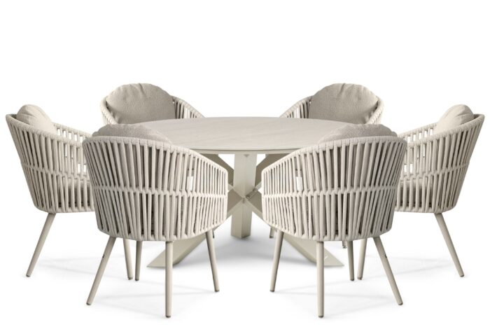 Santika Furniture Marani/Xento 150 cm dining tuinset 7-delig – Zand/Beige